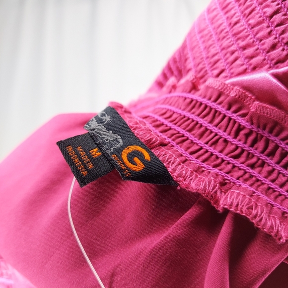 Guess Y2K Vtg Smocked Empire Top Medium Pink Satin Puffed Short Sleeve Button - Picture 6 of 9